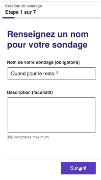 Capture d’écran de l’étape 1 de création de sondage